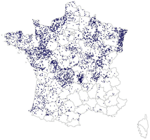 Répartition du Rat des moissons de 1985 à 2017 en France